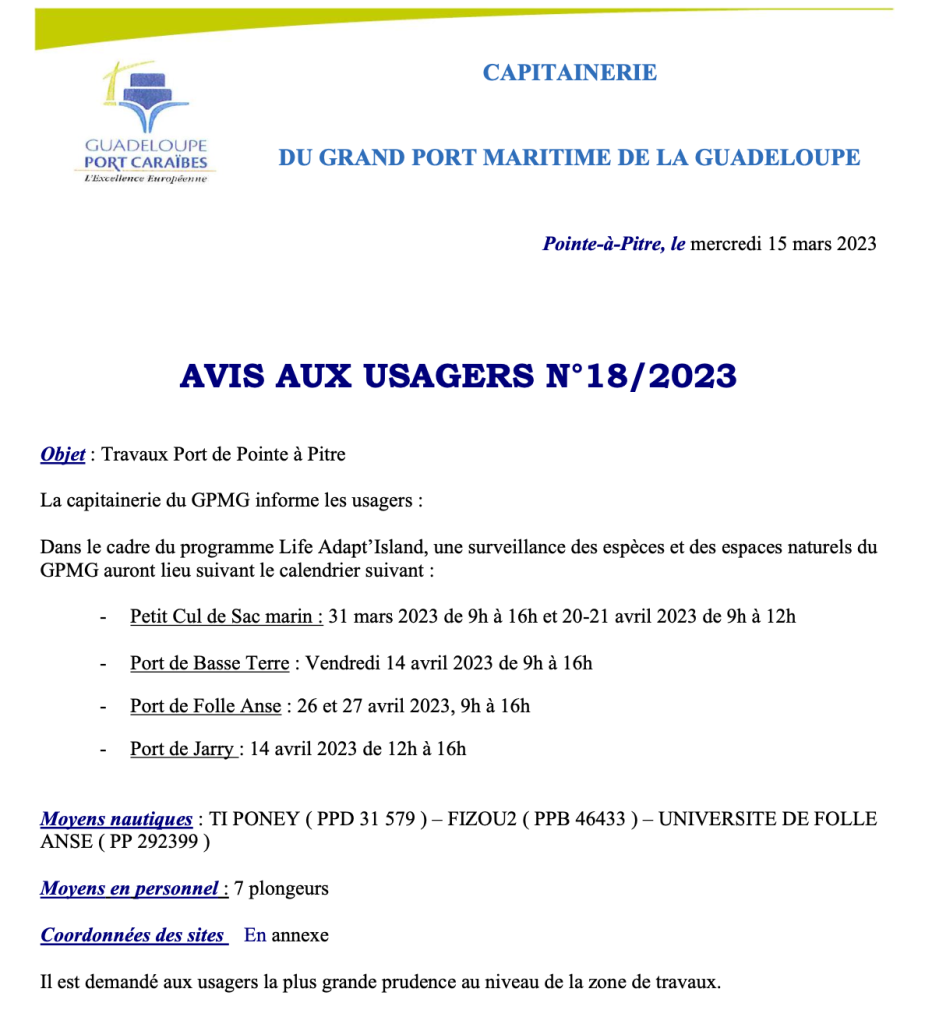 Avis aux usagers N°18/2023 – Surveillance des espaces et des espèces naturels du (31/03/2023) au (14/04/2023)